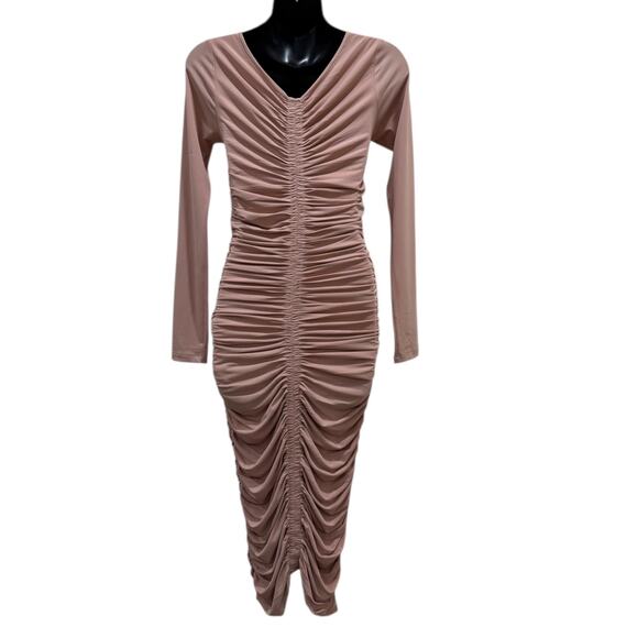 Rachel Parcell Ruched Bodycon Dress in Blush Beige - Picture 3 of 7